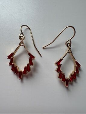 ❤️‍🔥3/10$❤️‍🔥Gold with Ruby Red Crystal Dangle Earrings